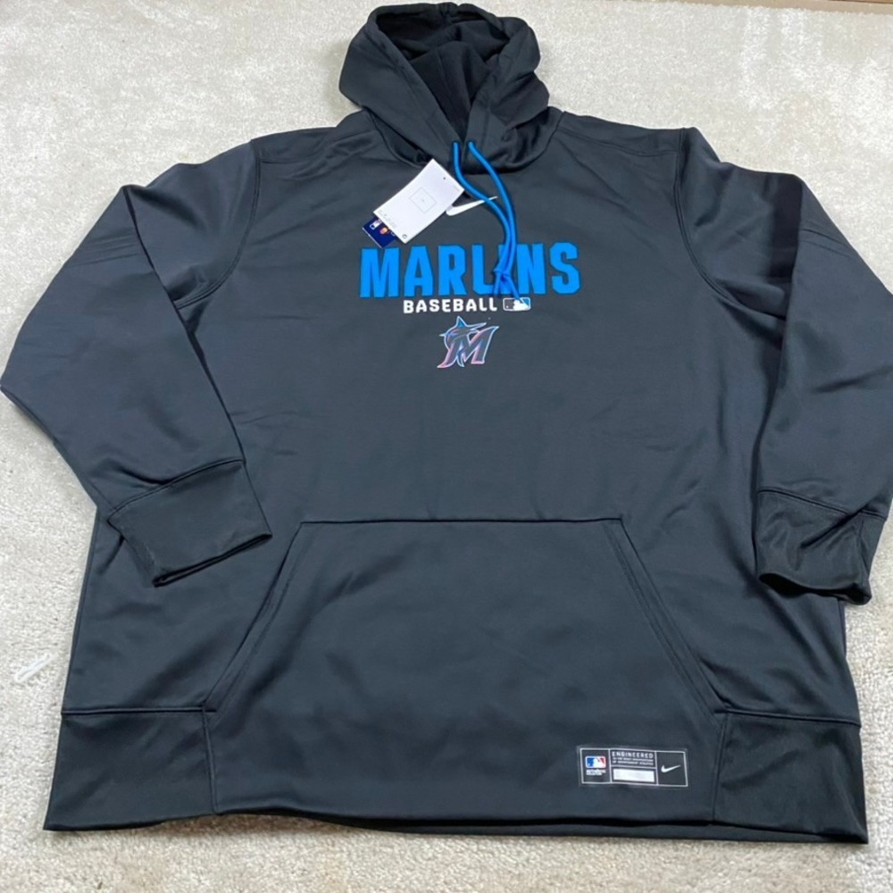Nike Miami Marlins Baseball Hoodie Mens 3XL Black Authentic MLB Therma-FIT